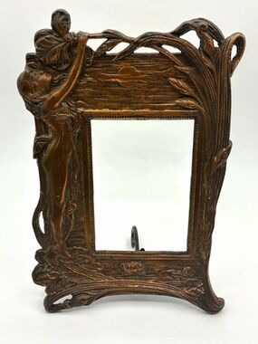 Vintage Art Nouveau Lady Figural Frame Cast Metal Bronze Finish